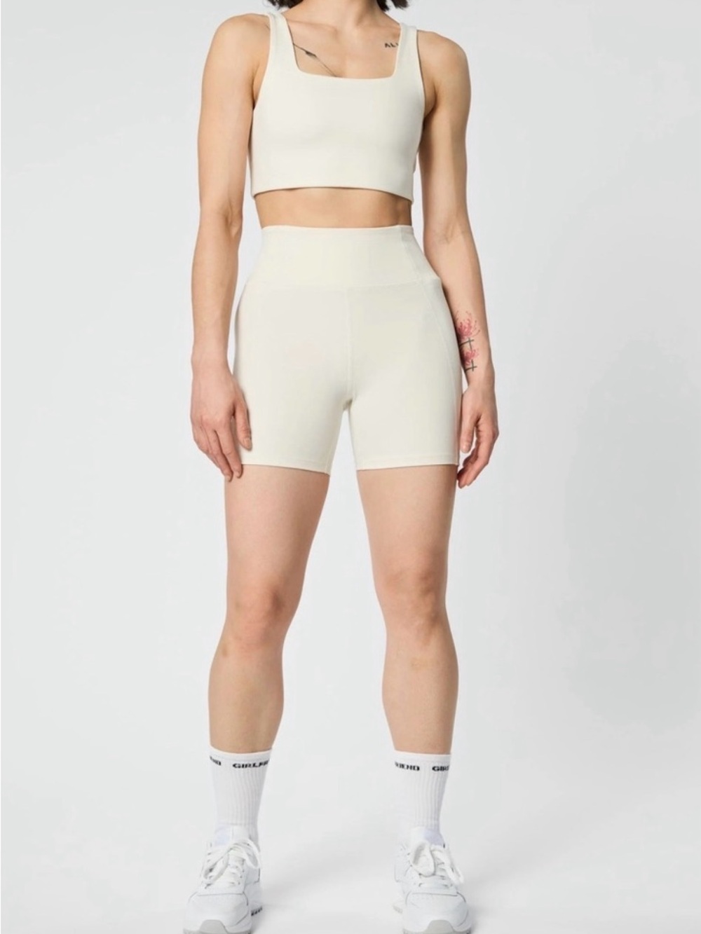 {girlfriend collective} Ivory Cream Off White High Rise 8" Bike Shorts